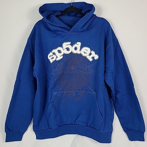 NEW Sp5der Web Blue White Rhinestone Hoodie Size Small - Picture 1 of 5